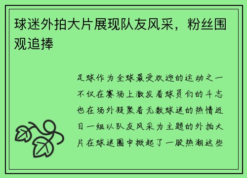 球迷外拍大片展现队友风采，粉丝围观追捧